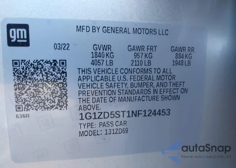 2022 Chevrolet Malibu Fwd Lt from USA, damaged, VIN 1G1ZD5ST1NF124453
